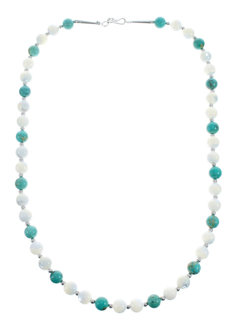 Turquoise Mother of Pearl Sterling Silver Native American Bead Necklace JX127148